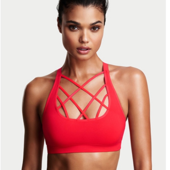 red strappy sports bra